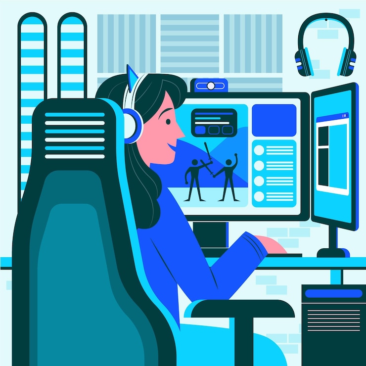 Vector flat design gamer room