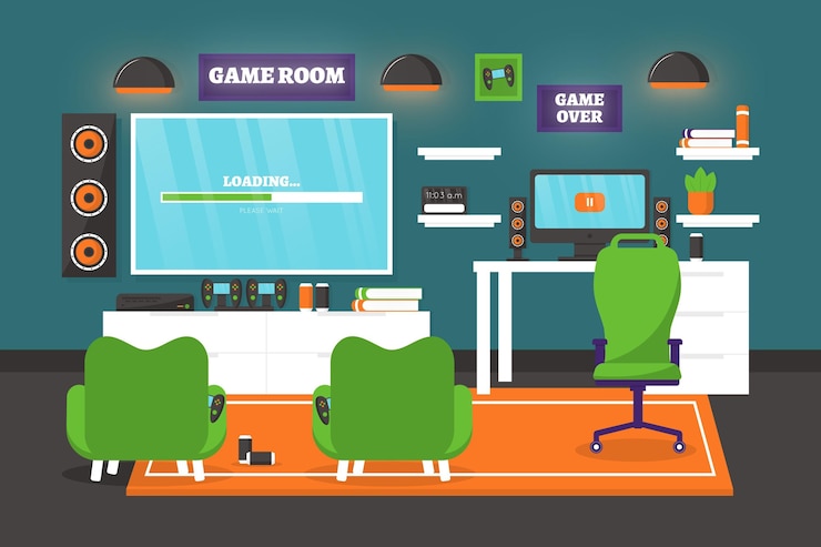 Vector flat design gamer room