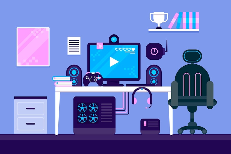 Vector flat design gamer room
