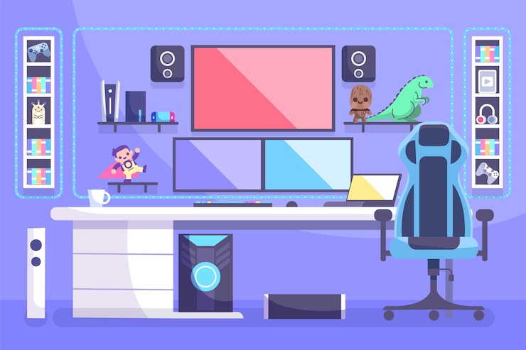 Vector flat design gamer room