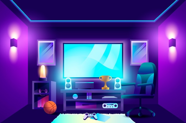 Vector flat design gamer room