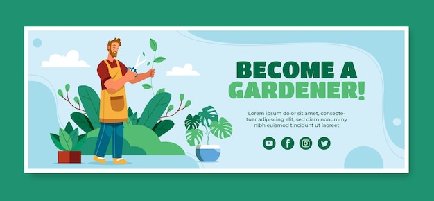 Flat design gardening facebook cover