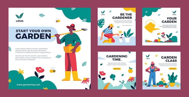 Vector flat design gardening instagram post template