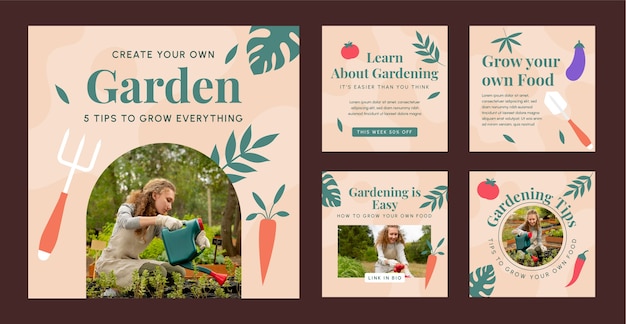 Flat design gardening instagram posts