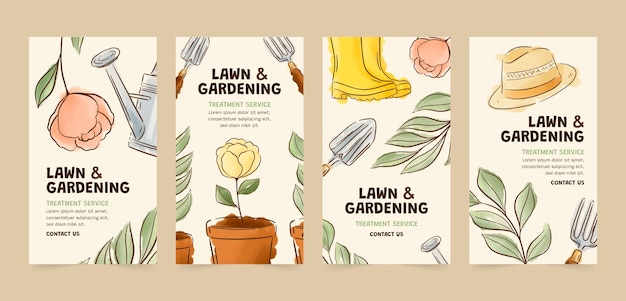 Vector flat design gardening  instagram stories template