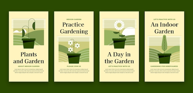 Vector flat design gardening  instagram stories