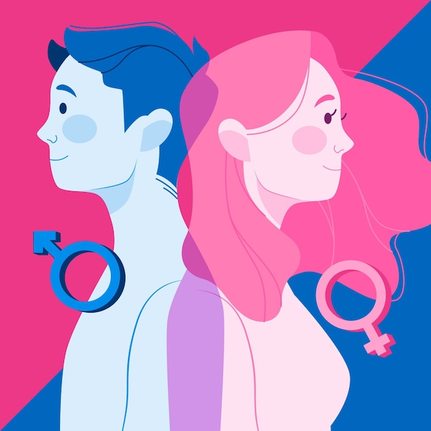 Flat design gender identity concept with man and woman