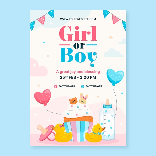 Vector flat design gender reveal celebration poster