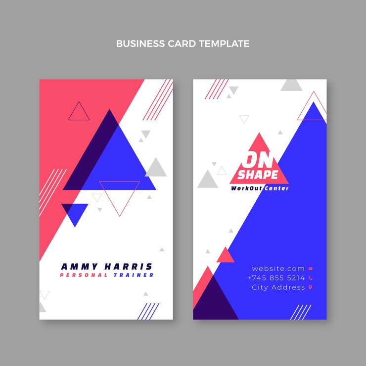 Vector flat design geometric fitness vertical business card