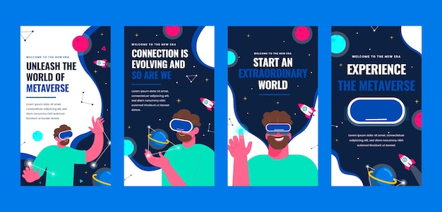 Vettore storie di instagram metaverse geometriche dal design piatto