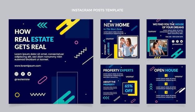 Flat design geometric real estate instagram posts