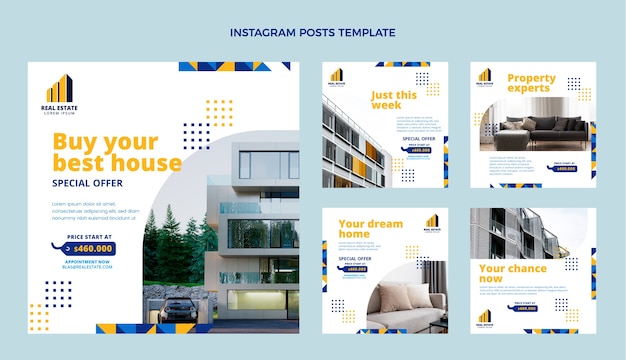 Vettore post di instagram immobiliari geometrici dal design piatto