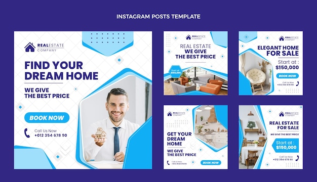 Vector flat design geometric real estate instagram posts