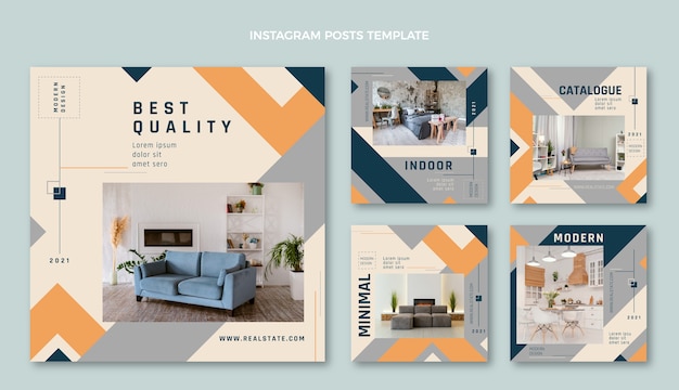 Vector flat design geometric real estate instagram posts