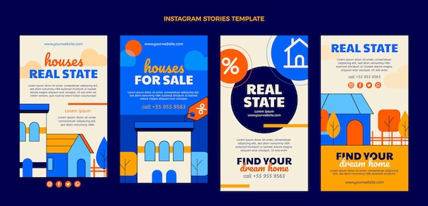 Vector flat design geometric real estate instagram stories