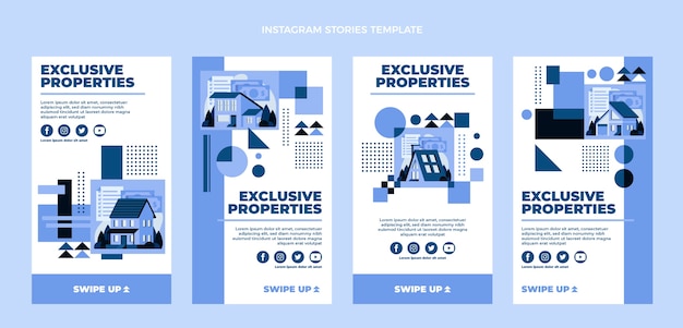 Vector flat design geometric real estate instagram stories