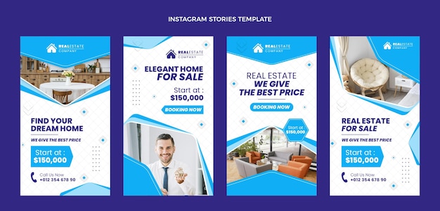 Vector flat design geometric real estate instagram stories