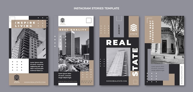 Vector flat design geometric real estate instagram stories