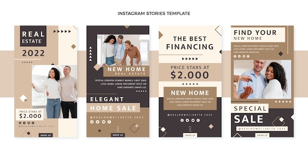 Vector flat design geometric real estate instagram stories