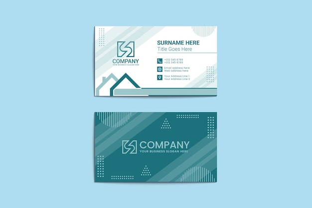 Flat design geometric real estate property and home company business card template