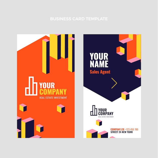 Vector flat design geometric real estate vertical business card