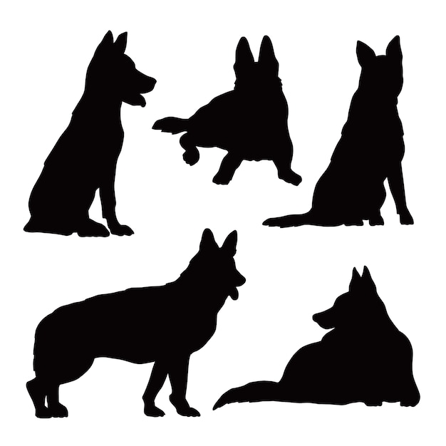 Vector flat design german shepherd silhouette illustration