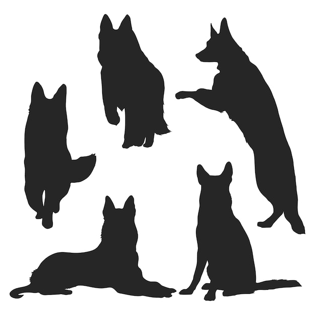 Vector flat design german shepherd silhouette illustration