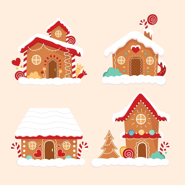 Vector flat design gingerbread house collection