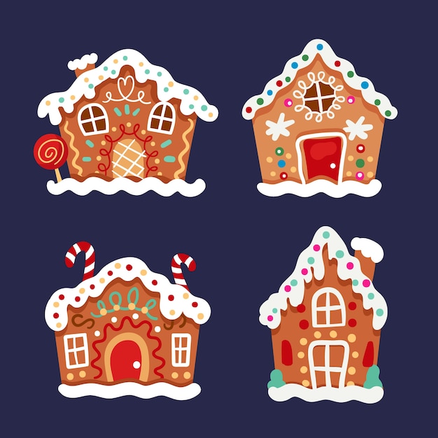 Flat design gingerbread house collection