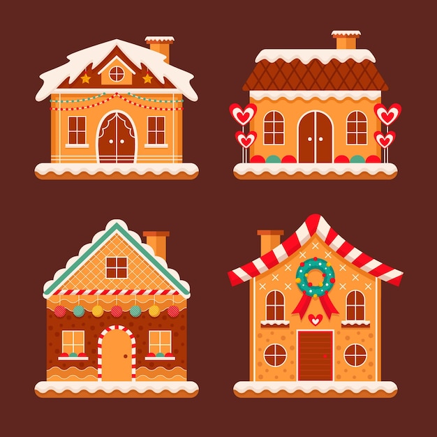 Vector flat design gingerbread house collection