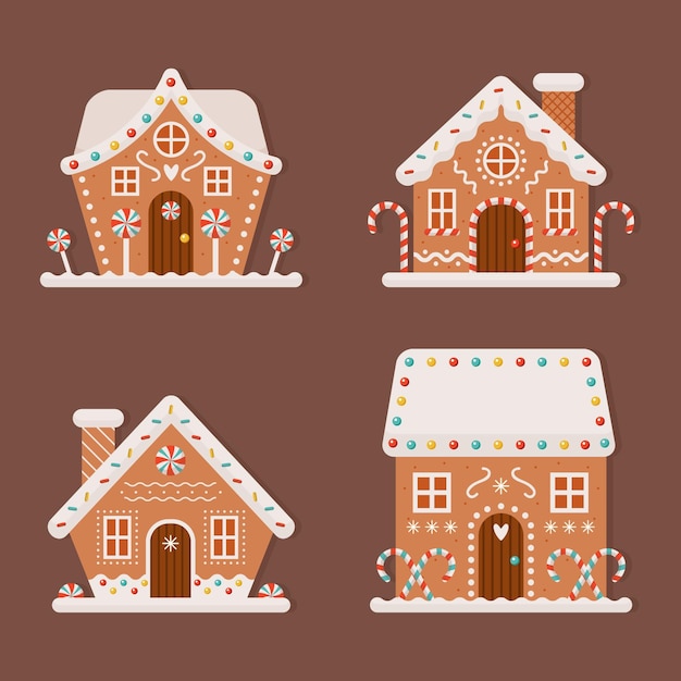 Vector flat design gingerbread house collection