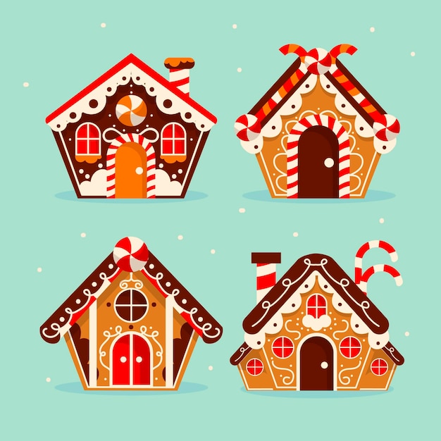 Vector flat design gingerbread house collection