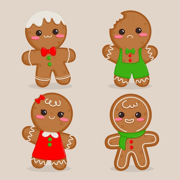 Vector flat design gingerbread man cookie collection