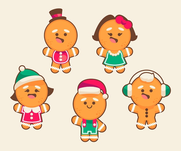 Vector flat design gingerbread man cookie collection