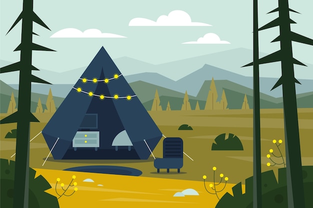 Flat design glamping illustration