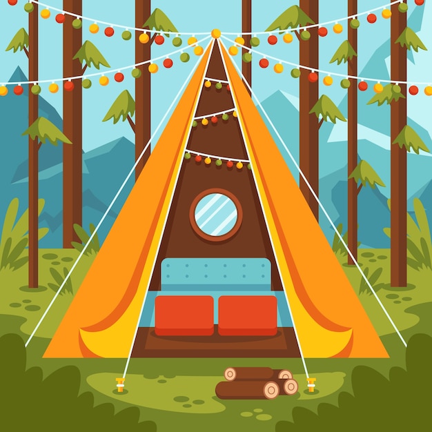 Vettore illustrazione glamping design piatto