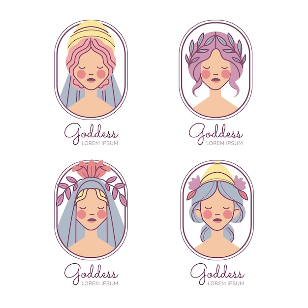 Flat design goddess logo collection