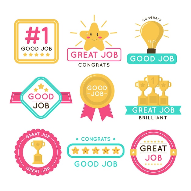 Vector flat design good job and great job sticker pack