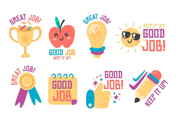 Flat design good job and great job sticker set