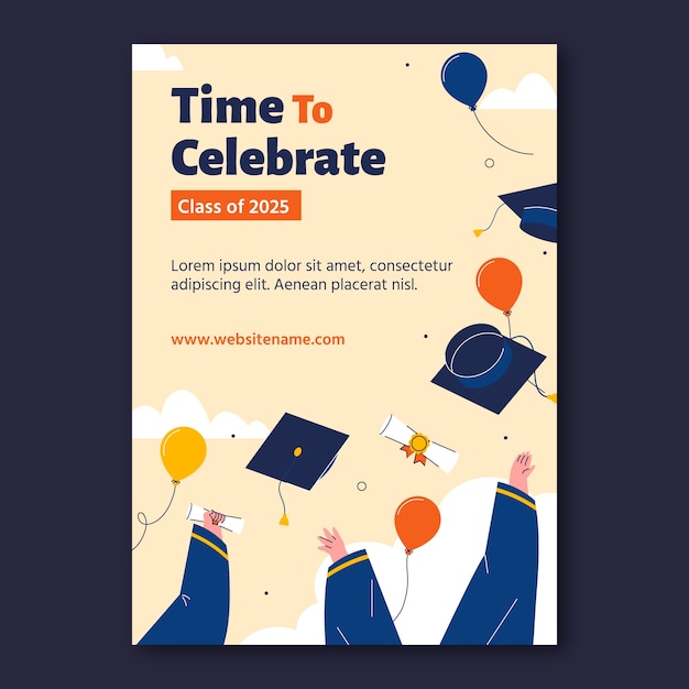 Vector flat design graduation celebration poster template