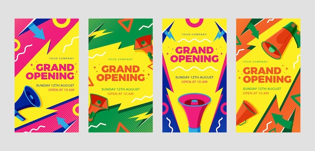 Flat design grand opening instagram stories