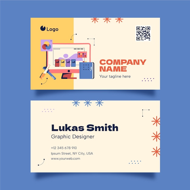 Vector flat design graphic designer  horizontal business card