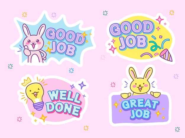 Vector flat design great job stickers pack