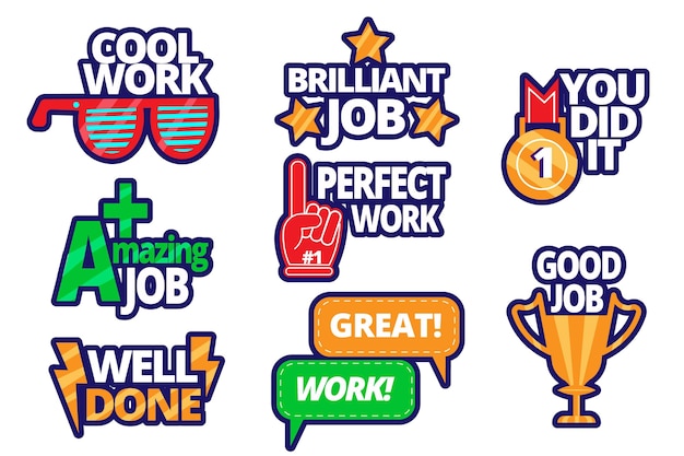 Flat design great job stickers set
