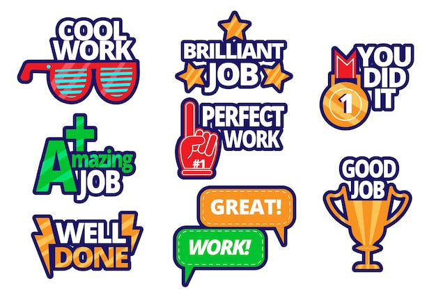 Vector flat design great job stickers set