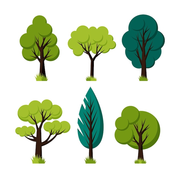 Vector flat design green type of trees collection