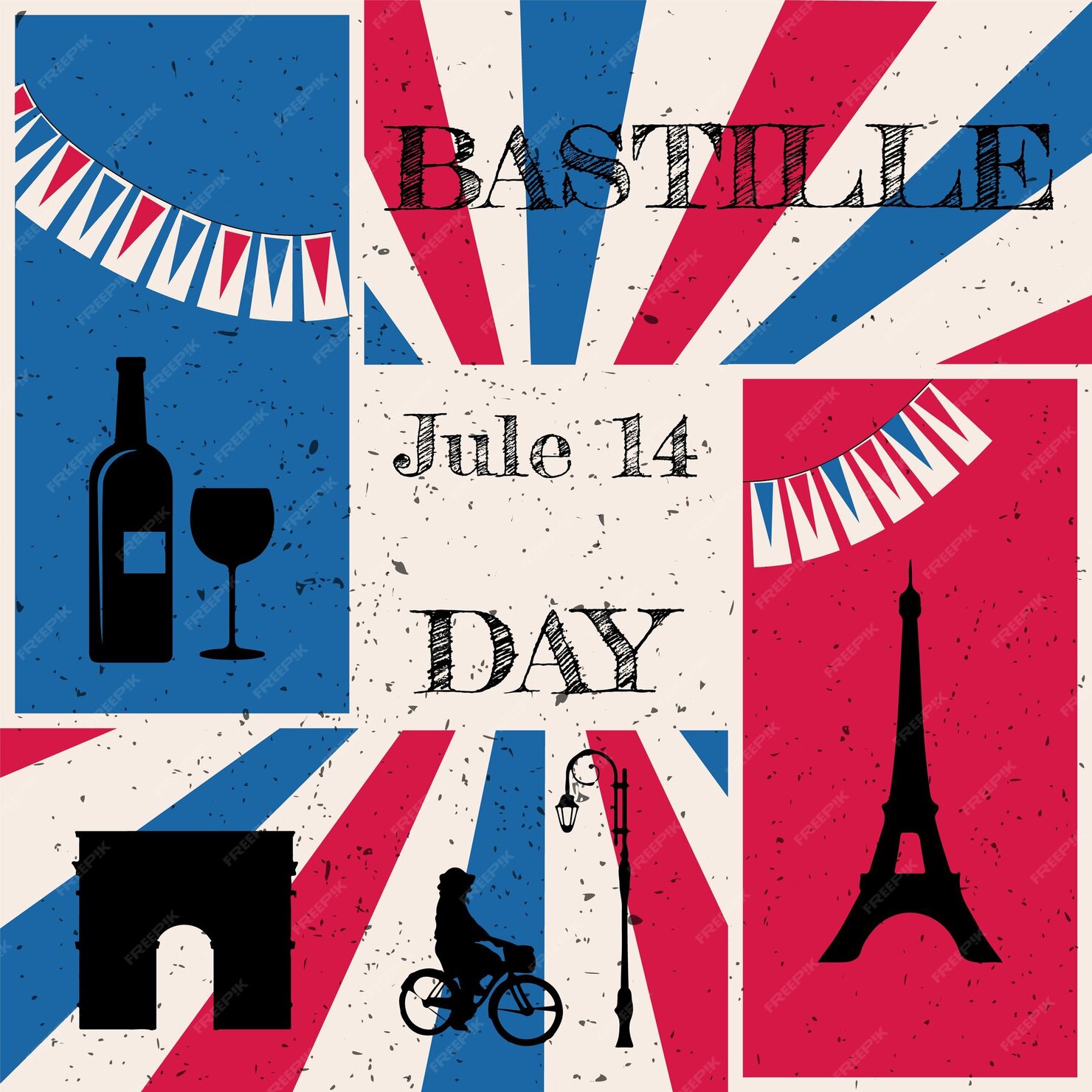 Premium Vector Flat design greeting card banner for the french