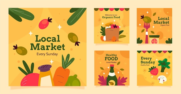Flat design grocery store instagram posts