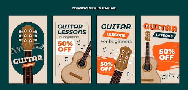 Vector flat design guitar lessons instagram stories