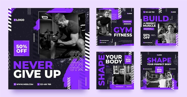 Vector flat design gym  instagram posts